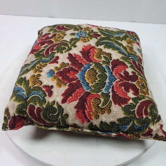 Vintage 10x11 Inch Crewel Hand Embroidered Throw Pillow w/ Case Floral Garden - Picture 2 of 6